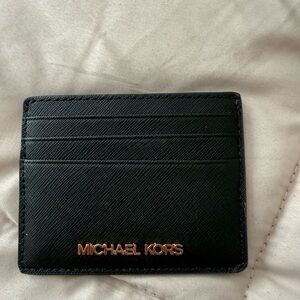 Michael Kors Black Saffiano Leather Card Case with Gold Logo